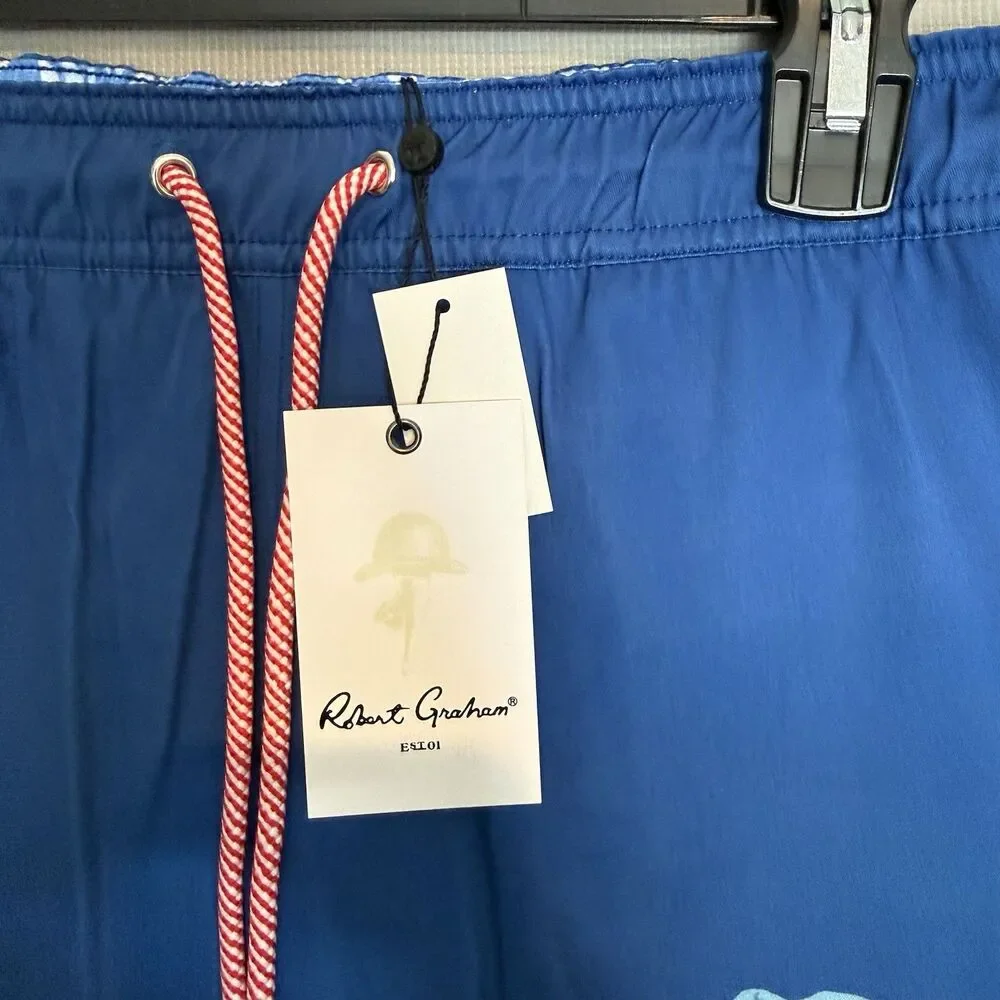 Robert Graham True Blue ‘Bulldog w/Shades’ Swim Trunks Men’s Extra Large NWT $98